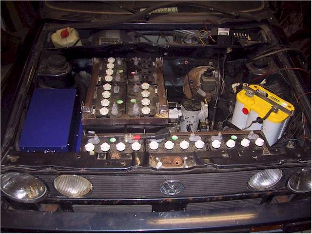 Engine compartment with batteries